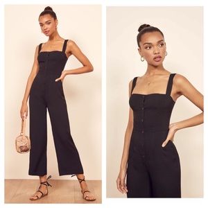 Reformation Della black wide leg button jumpsuit